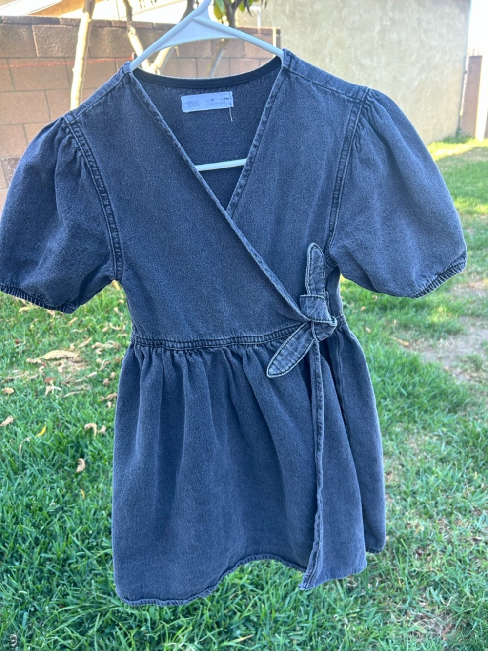 Zara Girls Washed Black Denim Wrap Dress